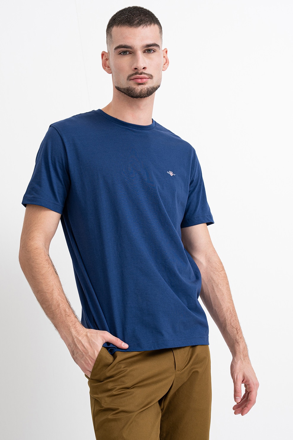 Gant, Tricou din bumbac Shield, Bleumarin, XL