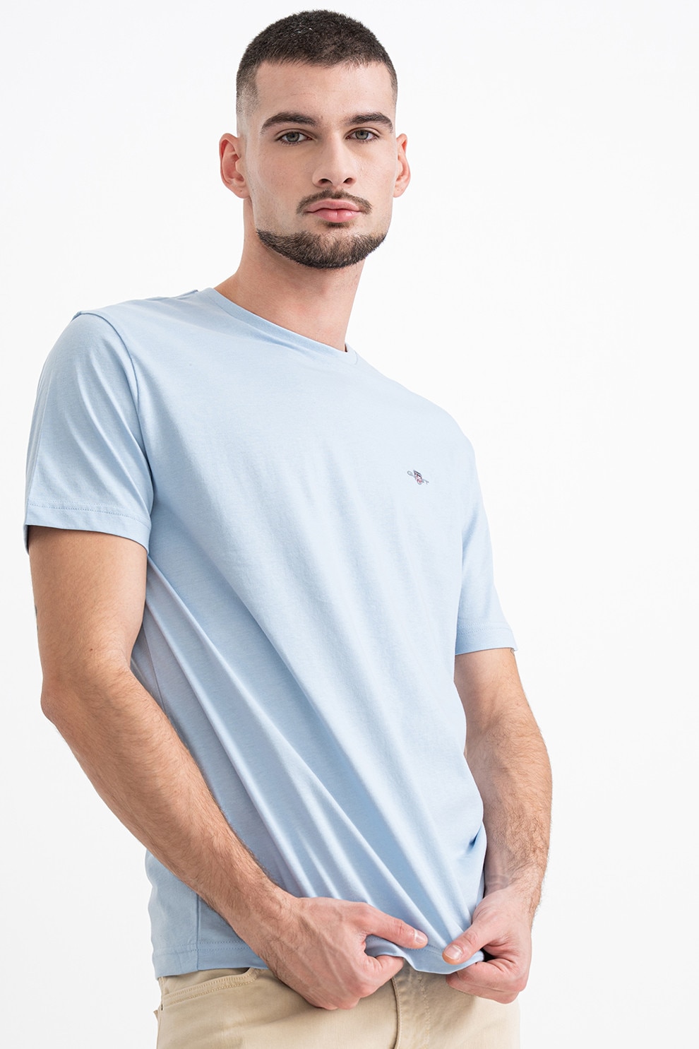 Gant, Tricou din bumbac Shield, Albastru azur, M