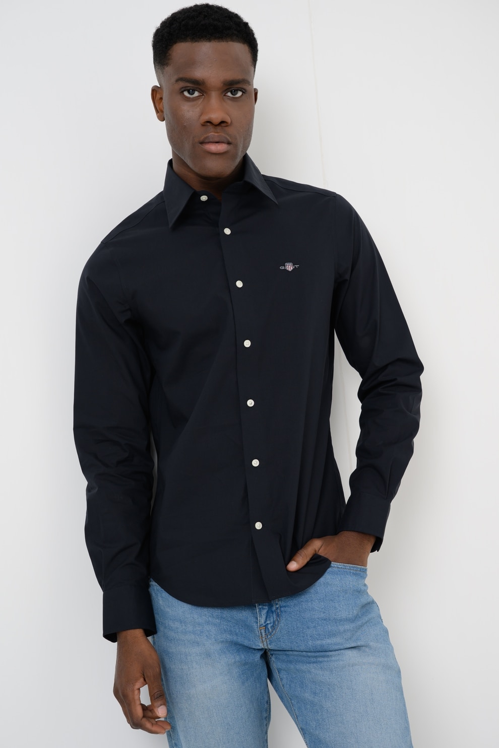 Gant, Camasa slim fit cu logo, Negru, L