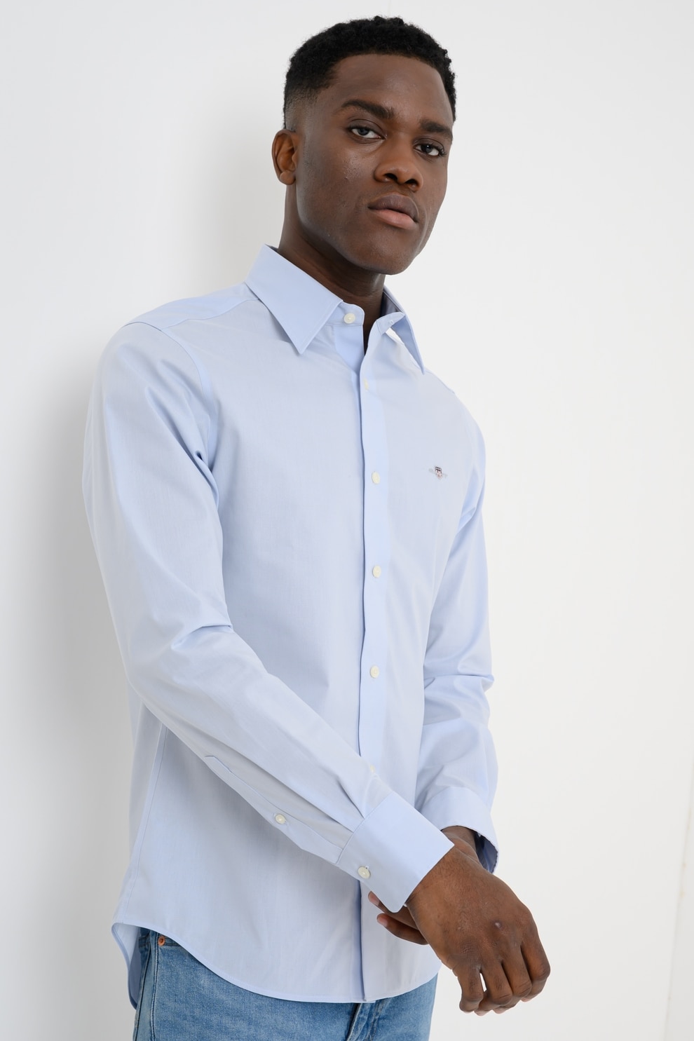 Gant, Camasa slim fit cu logo, Albastru pastel, L
