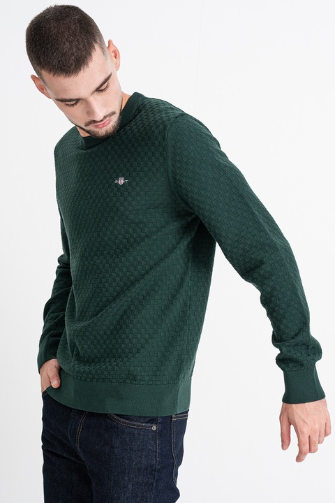 Gant, Pulover din amestec de bumbac organic, Verde inchis