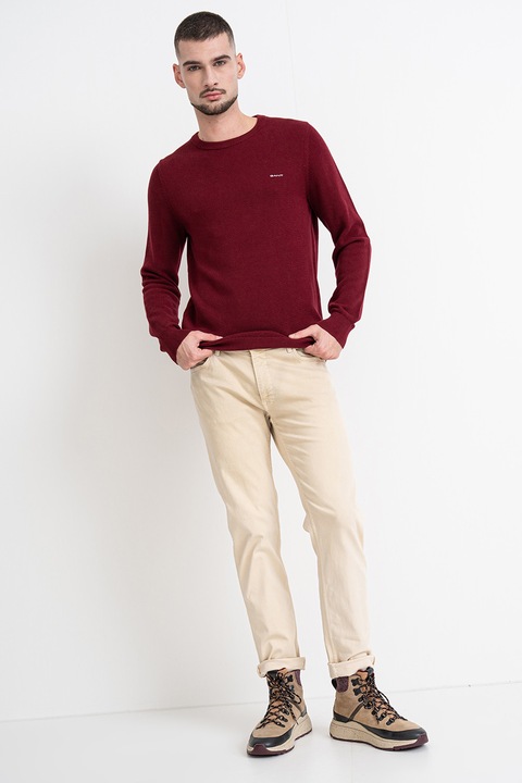 Gant, Pulover din bumbac pique, Rosu inchis