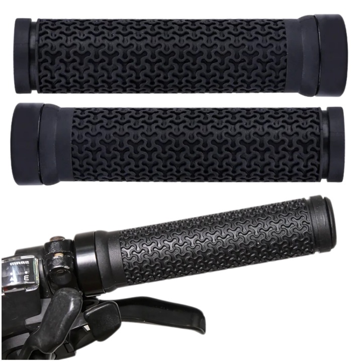 Set Manere De Bicicleta Cu Filet, Gearox, 13x3 Cm, Cauciuc, Suprafata Antiderapanta, Rezistenta La Conditii Meteorologice, Montaj Usor, Negru, 2 Bucati