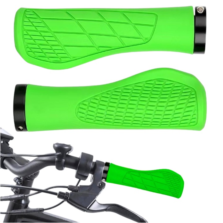 Set Manere Pentru Bicicleta, Gearox, 13x4, 5 Cm, Cauciuc, Antiderapant, Design Ergonomic, Montaj Usor, Verde, 2 Bucati