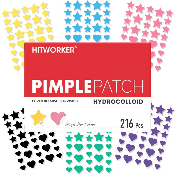 Plasturi acneici Hitworker, 216 bucati, invizibili, 6-9 ore, medical-grade