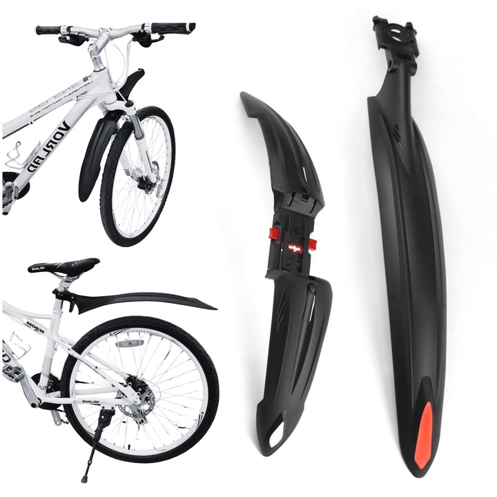 Set De Aripi Pentru Bicicleta, Gearox, 57x8x52x8.5 Cm, Potrivire Universala Pentru Biciclete Cu Roti De 26-29 Inci, Protectie Eficienta Impotriva Noroiului Si Apei, Constructie Usoara Si Durabila, Montaj Si Ajustare Usoara, Negru, 2 Bucati