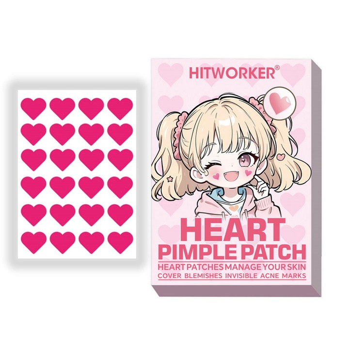 Plasturi acneici hidrocoloidali Hitworker, set 24 bucati, invizibili, pentru acnee, 6-9 ore efect.