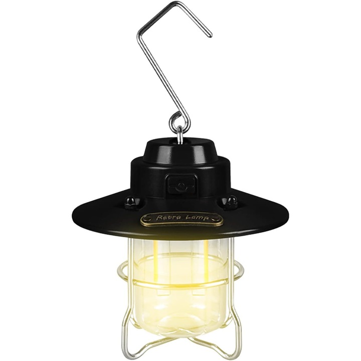 Ретро LED къмпинг лампа, презареждаща се с USB, винтидж дизайн с кука за окачване, 3 режима на осветление, преносима и водоустойчива