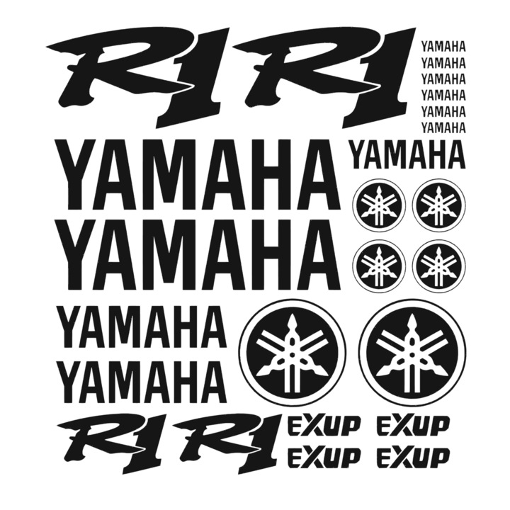 Set 25 stickere yamaha r1 v3, 32cm x 32cm, negru