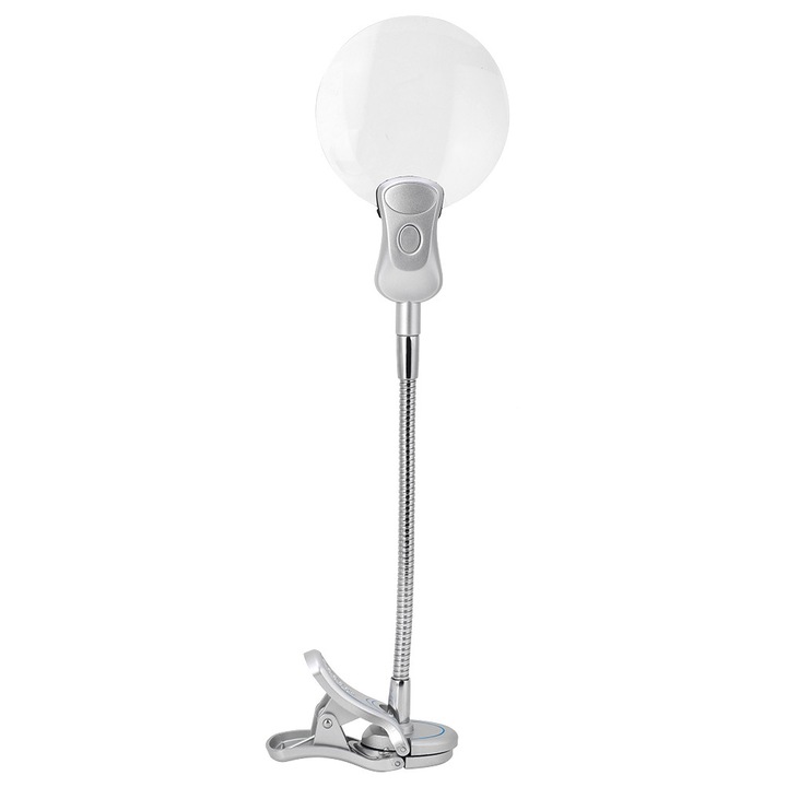 Lupa cu LED, clip flexibil, 5X si 6X, pentru lucrari de precizie, alb