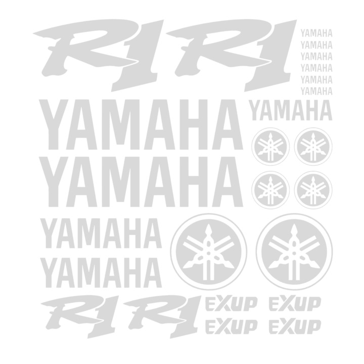 Set 25 stickere yamaha r1 v3, 32cm x 32cm, argintiu