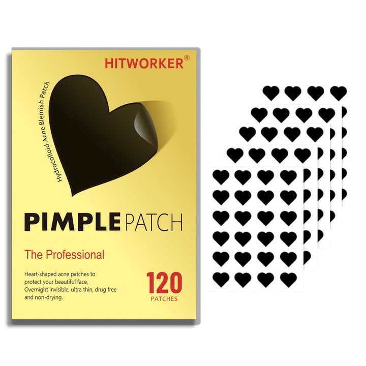 Plasturi acneice hidrocoloidali, Hitworker, 120 bucati, invizibili, pentru toate tipurile de piele