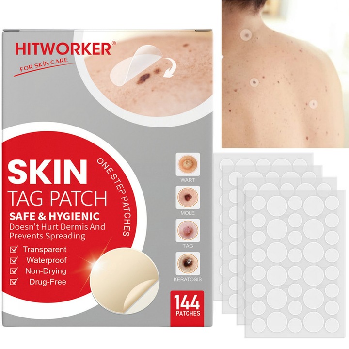 Plasturi pentru acnee Hitworker, 144 bucati, ingrediente naturale, translucizi, pentru fata si corp