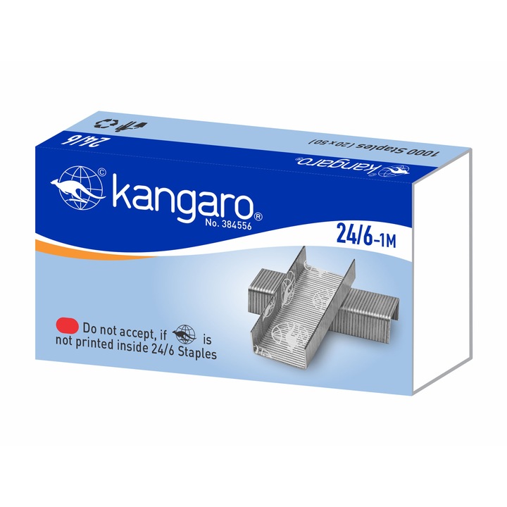 Set 5 cutii capse Kangaro 24/6, 1000 buc/cutie, capacitate de capsare 30 coli, zincate