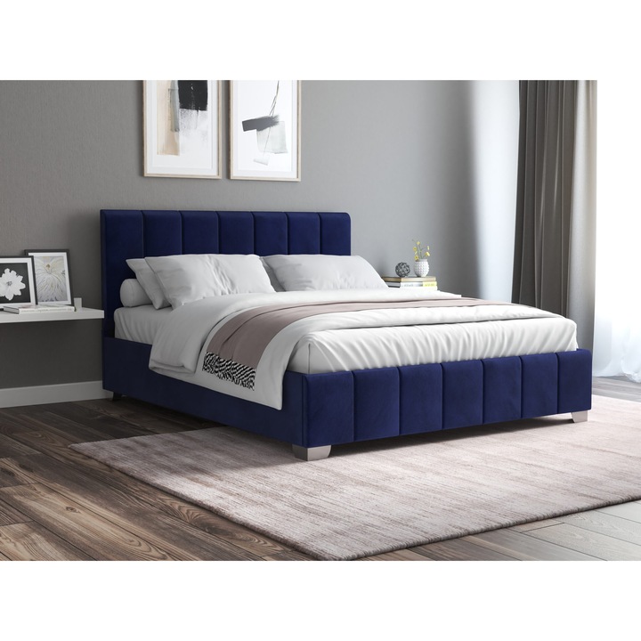 Pat Cozy, 160x200 cm, albastru, cu picioare si somiera