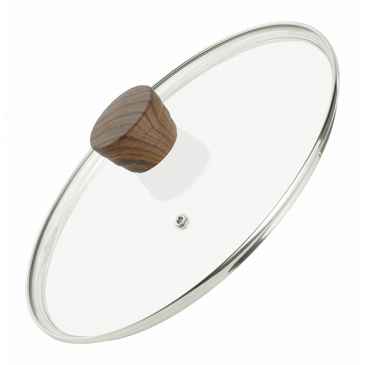 Capac din sticla Luka, 28cm, rezistent la caldura, cu maner detasabil, ventilator de aburi
