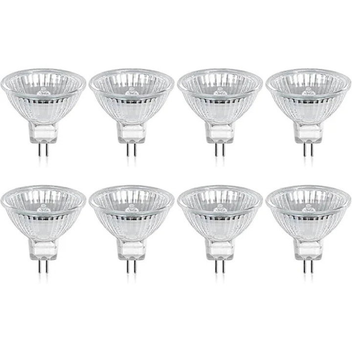 Комплект от 8 халогенни крушки MR16 GU5.3 35W 12V димируеми, топла светлина 2800K, 320lm, 49x45mm
