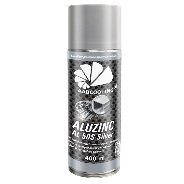 Spray Zinc-Aluminiu, Primer Grund, AABCOOLING Aluzinc AL 50S 1x 400ml, argintiu - vopsea anticoroziva, grund protector, protectia sasiului auto, gardurilor, imbinarilor, structurilor metalice