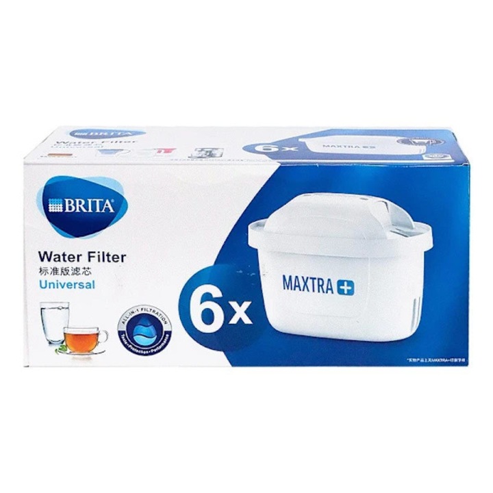 Set 6 bucati, Cartuse filtrante pentru apa Maxtra compatibile cu cani BRITA, filtre Maxtra, filtrare 150 L pe cartus, reduce calcar si metale grele, pastreaza minerale, Alb