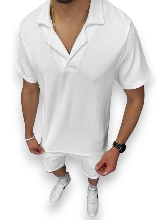 Costum de vara, pentru barbati, pantaloni plus tricou, alb, 8207A, Alb