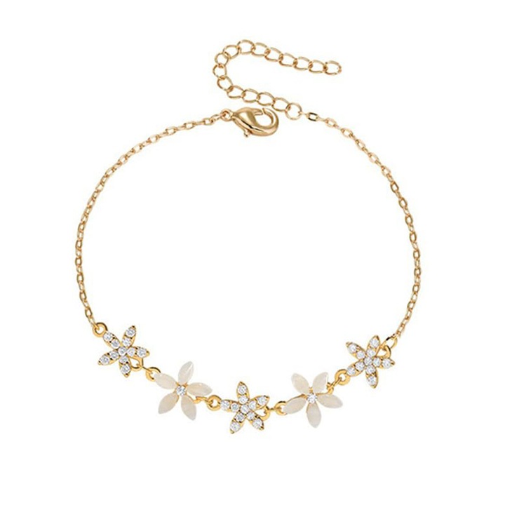 Bratara cu flori de cires, ajustabila, aurie