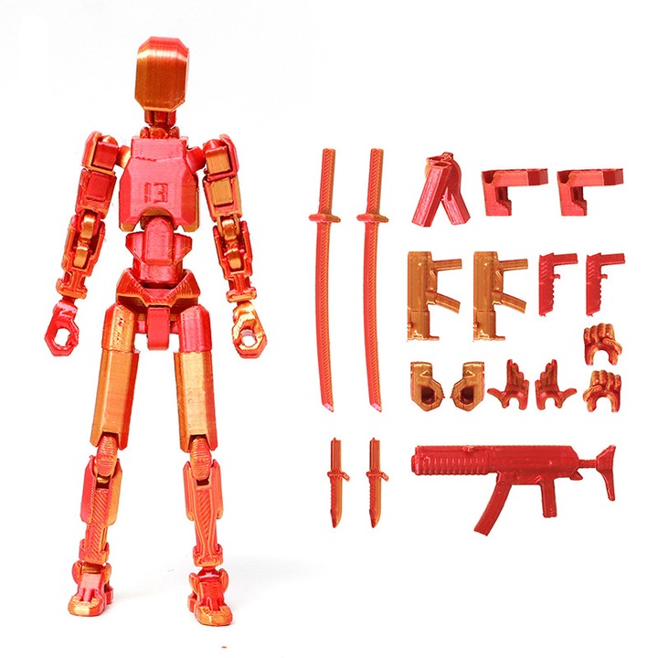 Robotfigura ízületekkel, 13,7 cm, piros és arany, relaxációs játékkészlet