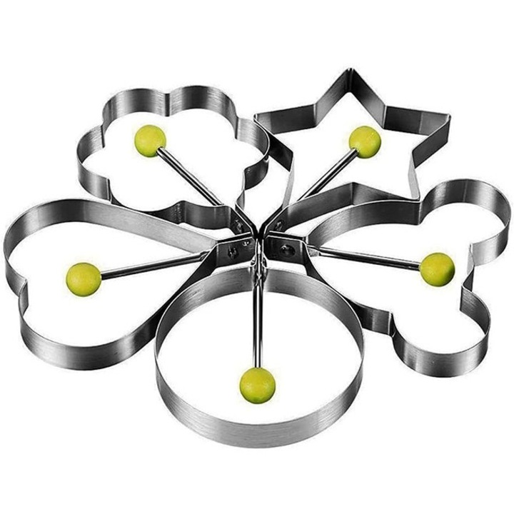 Set 5 forme oua din inox, argintiu, cu maner pliabil, rezistente la temperaturi ridicate