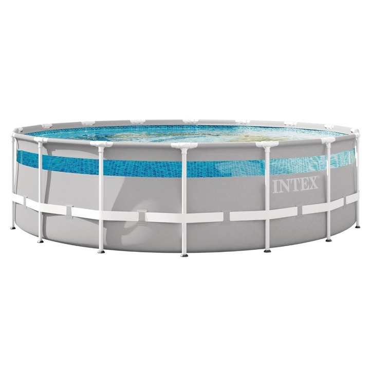 Басейн С Метална Рамка, Pvc Материал, Лесен За Сглобяване, Кръгла Форма, С Филтърна Помпа, Стълба, Брезент И Постелка, Вместимост 19156, 488 X 122 См, Сив