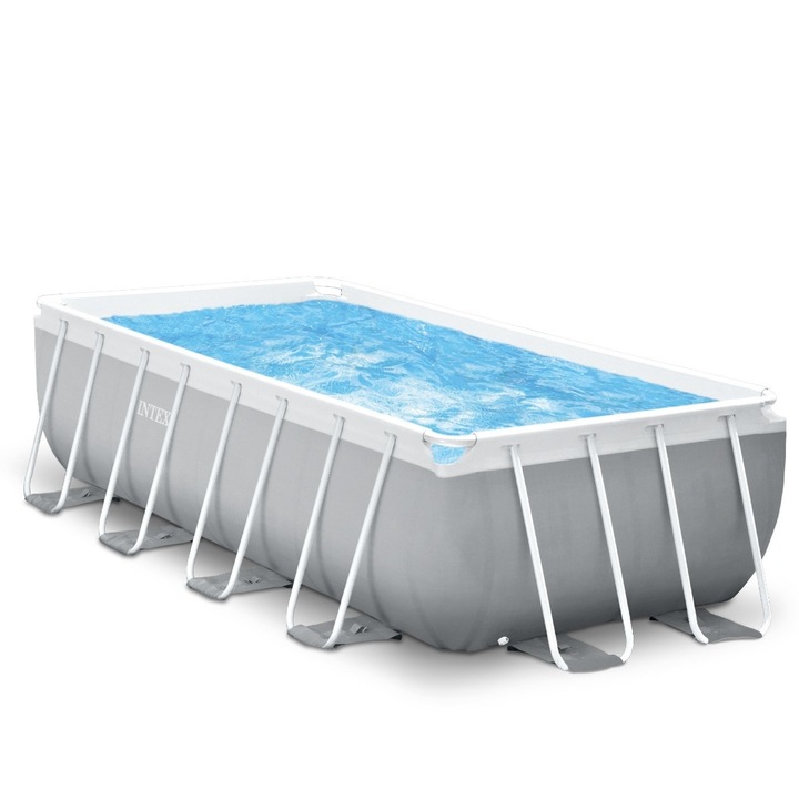 Рамков Басейн, PVC Материал, Филтърна Помпа, Безопасна Метална Стълба, Правоъгълна Форма, 6836 Литра, 400 X 200 X 100 См, Сив