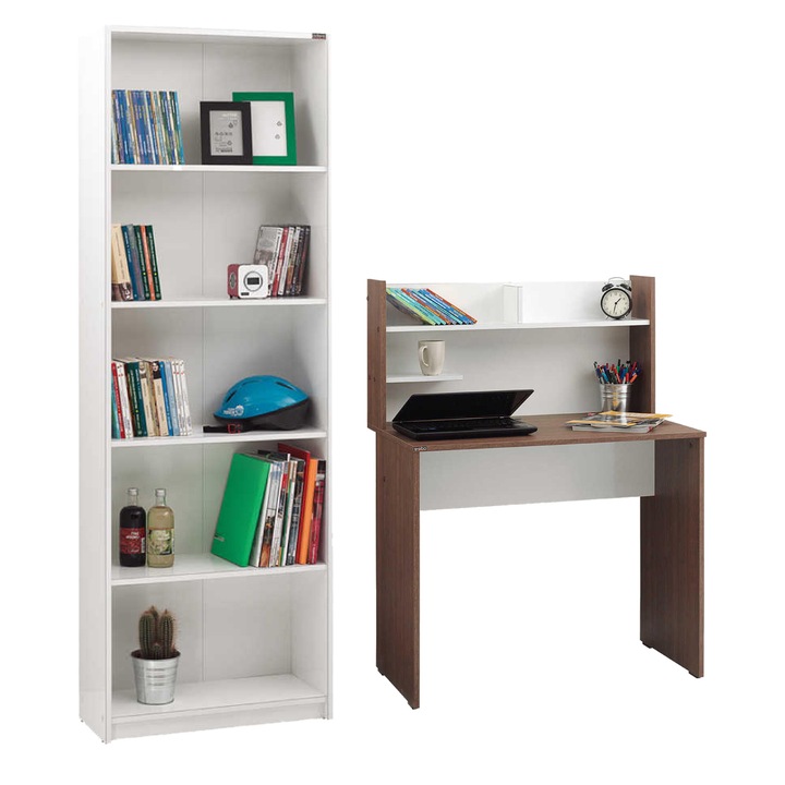 Set 2 birouri Adore, PAL, 90x122x55 cm, 58x170x23 cm, Alb/Maro