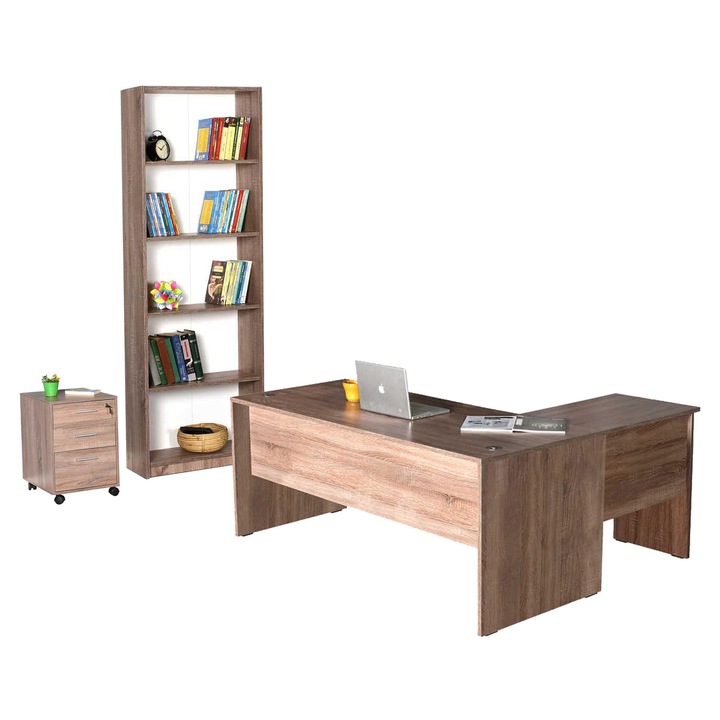 Set birou, biblioteca si dulapior, Adore, 120x75x52cm, maro