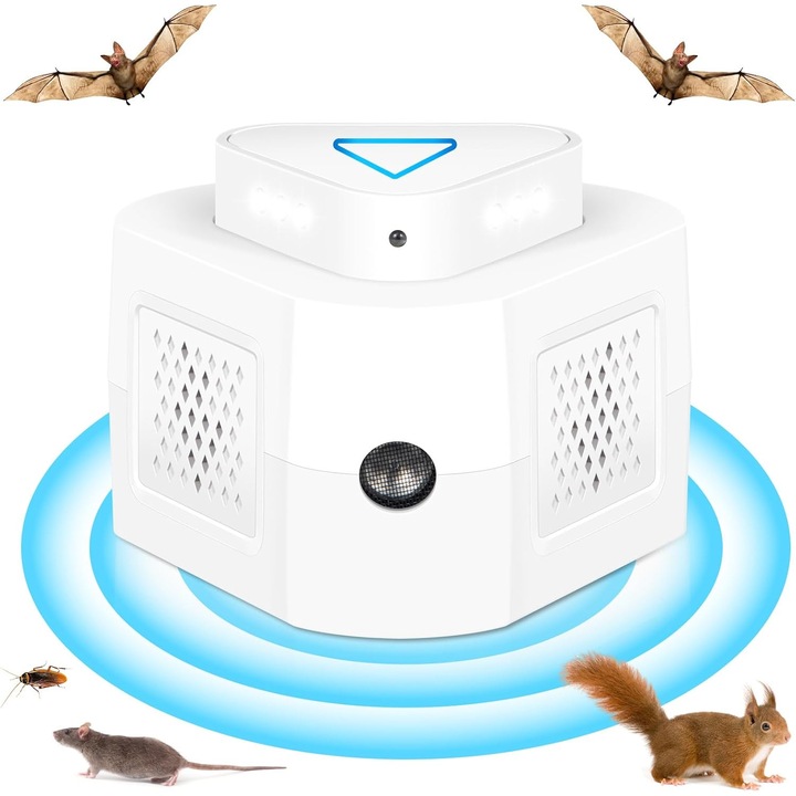 Ultrasonic mouse repeller, WALALLA, 360° all-round, four modes, 9 LED lights, ultrasonic, electromagnetic and pulse waves, harmless to humans, suitable for mice, ants, bugs, squirrels, flashlight, suitable for home, attic