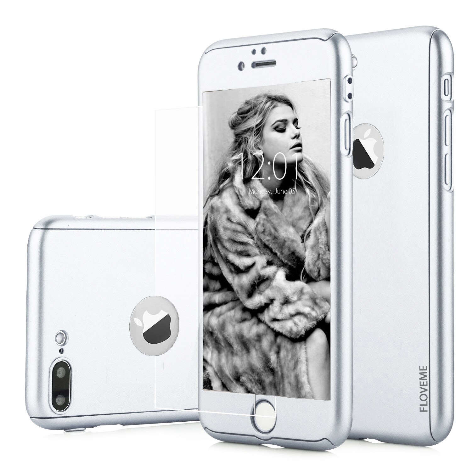Husa telefon Iphone 8 Plus ofera protectie 360° Ultrasubtire + Folie Sticla Silver