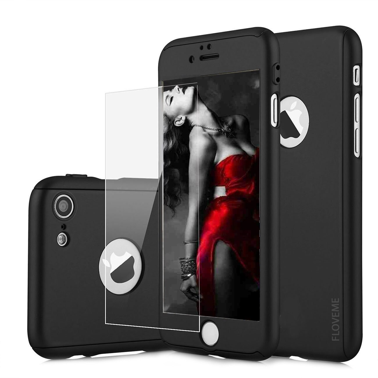 Husa carcasa telefon Iphone 8 Plus 360° Ultra Subtire si Folie Sticla - Black Matte