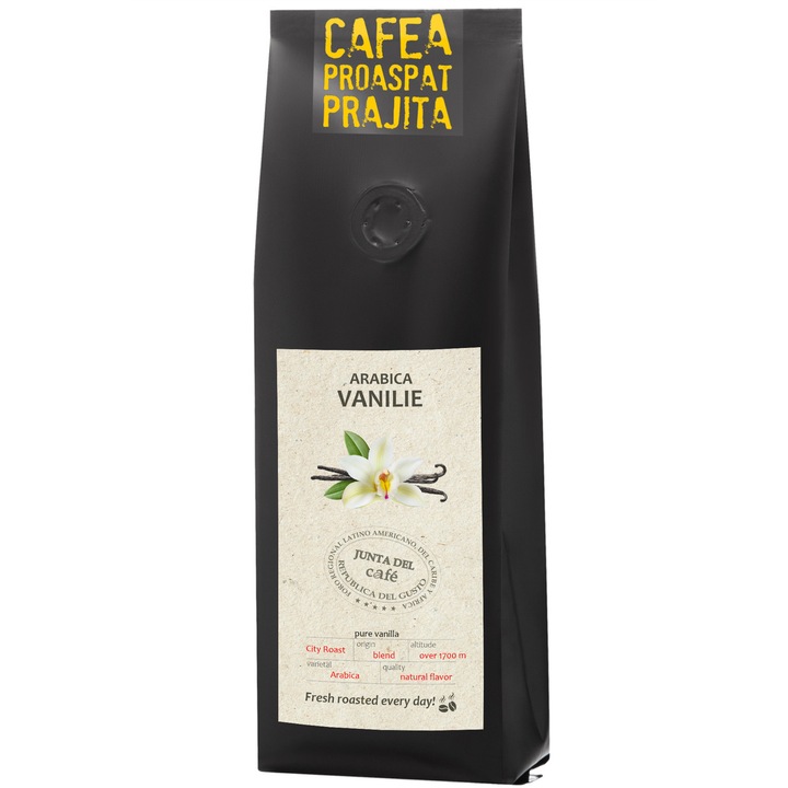 JUNTA DEL CAFÉ frissen pörkölt kávé, 250 gr, természetes vanília aroma, 100% Arabica, bab