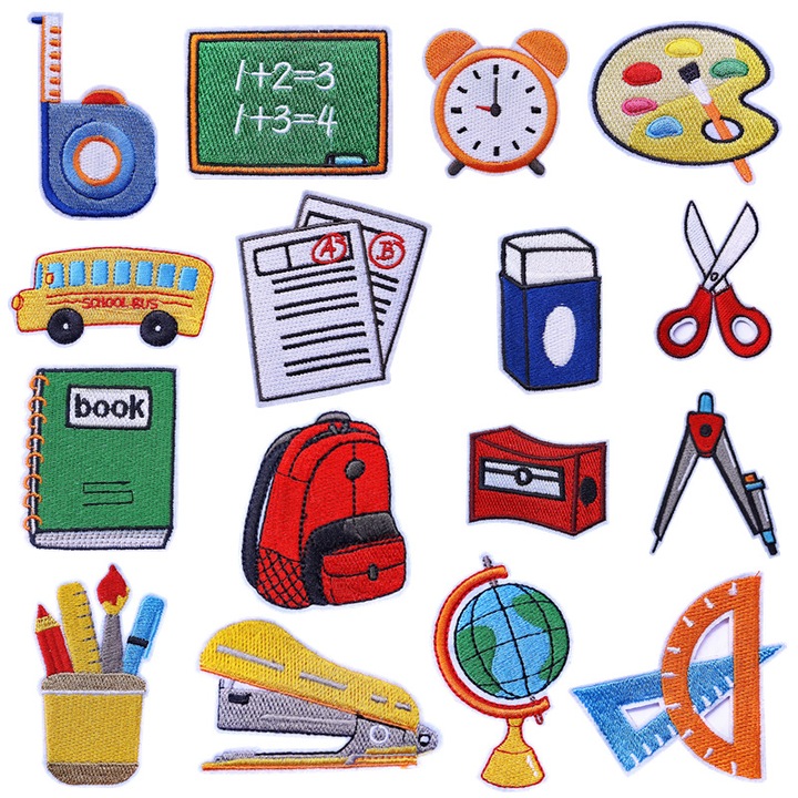 Set 16 petice aplicabile prin calcare Umetoop, multicolor, pentru imbracaminte, rucsaci, haine de scoala