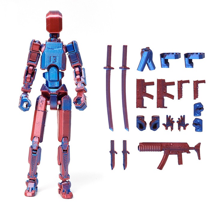 Figurina robot cu articulatii, 13.7cm, rosu si albastru