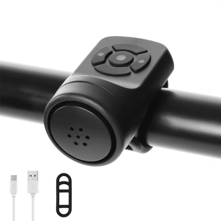 Elektromos kerékpár csengő, 120DB, 4 hangmód, vízálló, 3,4x6cm, fekete