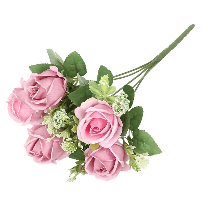 Buchet flori artificiale YANYXR, trandafiri si hortensii, multicolor, 33x8cm