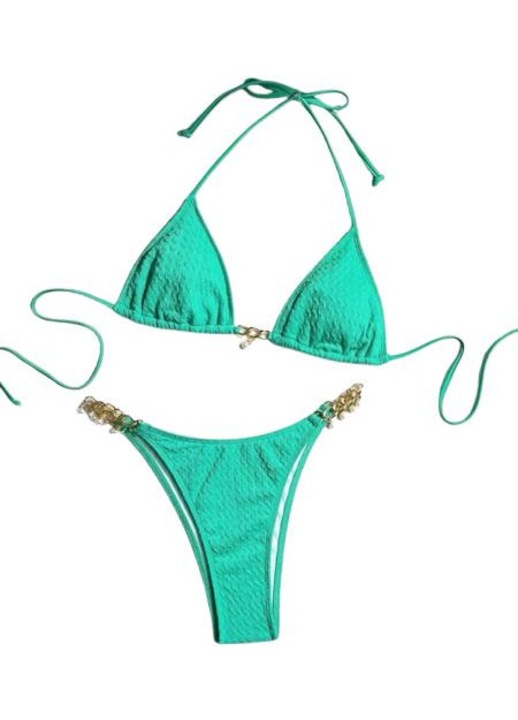 Női kétrészes fürdőruha, elegáns nyári modell, türkizzöld, L-es méret