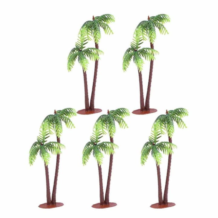 Set 5 palmieri mini din plastic, decor micro peisaj, verde, 12x5cm