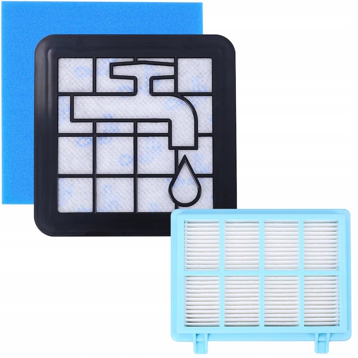 Комплект BeSmart от 3 филтъра за прахосмукачка, Съвместим PHILIPS FC9331/09, Черен/Син