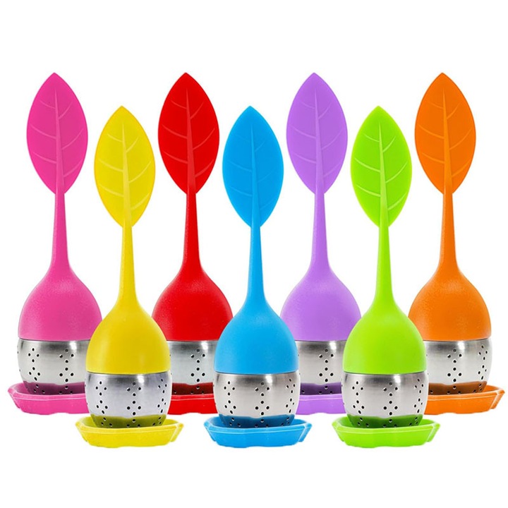 Комплект от 7 силиконови инфузера за чай, Rqiurpn, със стойка, неръждаема стомана, 6"x2"