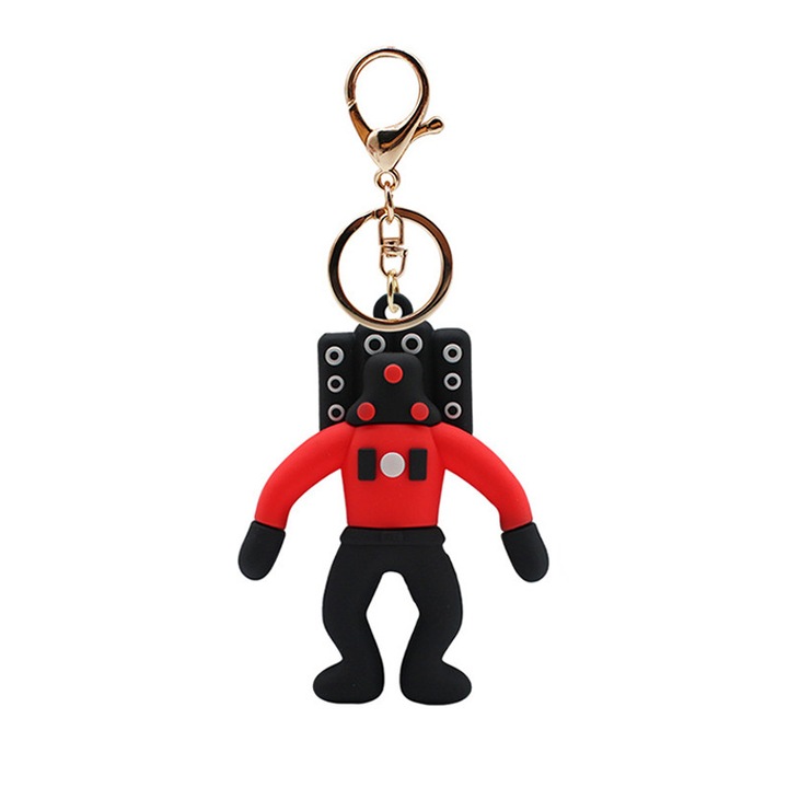 Kulcstartó, PVC, aranyos dizájn, 7x5,6 cm, fekete/piros