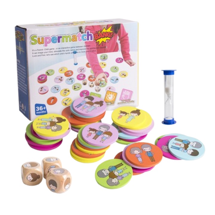 Supermatch, Joc de societate, concentrare si dezvoltare spirit de observatie, lemn, 3 ani+, EduJucarii