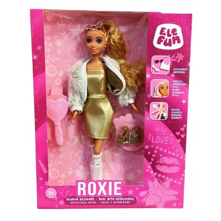 Játék, Elefun, Roxie, 29 cm, 3 éves kortól, kiegészítőkkel, arany színű, műanyag, mozgatható testrészek