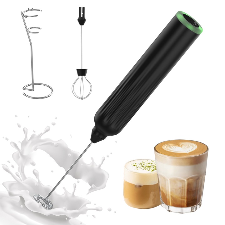 Spuma de lapte electrica cu suport -3-in-1 reincarcabila, perfecta Pentru latte, ciocolata calda, cappuccino, frappe
