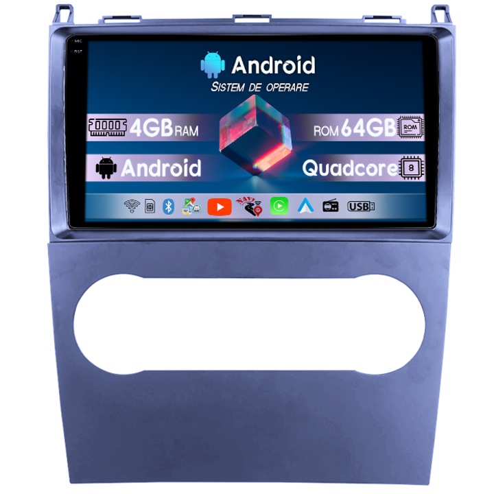 Dedikált navigáció Mercedes Benz A-osztály W169-hez, 4 GB RAM/64 GB ROM, aktív hűtőventilátor, 1K Q-Led kijelző, 9 hüvelykes, tolatókamera és külső mikrofon