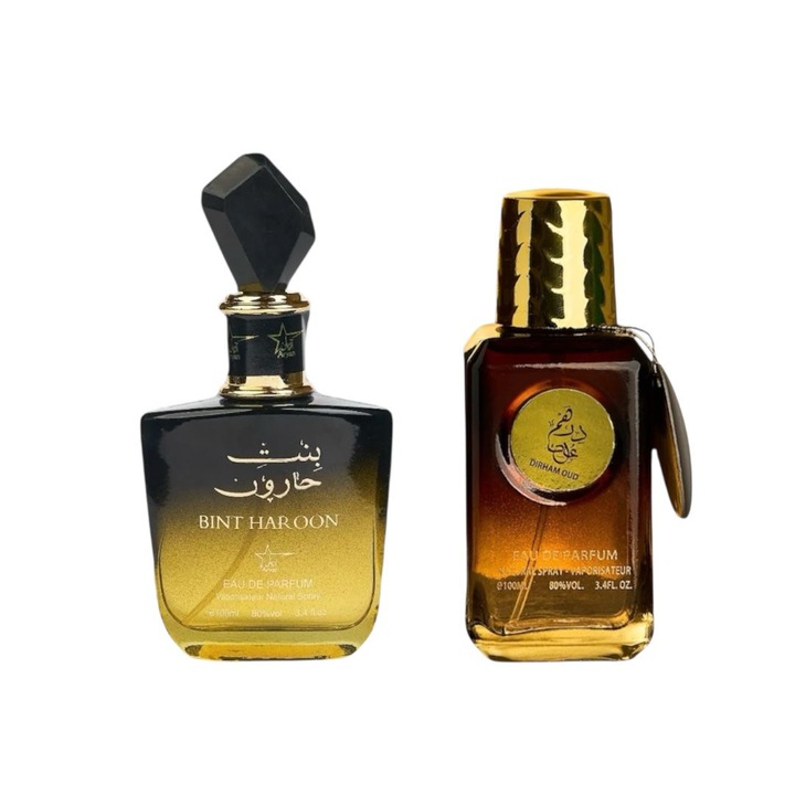 Set, Apa de Parfum, Bint Haroon/ Dirham Oud, Barbati si Femei, 2x100 Ml