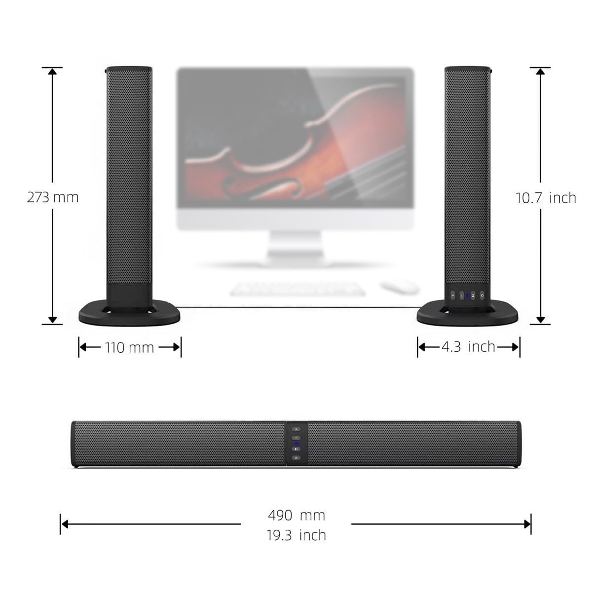 Bara de sunet detasabila 2 in 1 pentru Smart TV, bara de sunet audio compacta de 20 W pentru TV, Bluetooth 5.0, 4 difuzoare, sistem audio home theater reincarcabil de 75 dB, suporta USB/AUX/SD/FM/TW